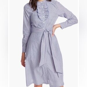 COURT & ROWE Blue and White Long Sleeve Mock Neck  Shirt Dress 10